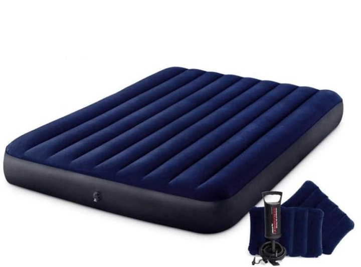 Immerse yourself in the Luxury of Relaxation: Velour Air Mattress with Pillows and Pump 2 in 1, Size 152x203x25 cm, Blue